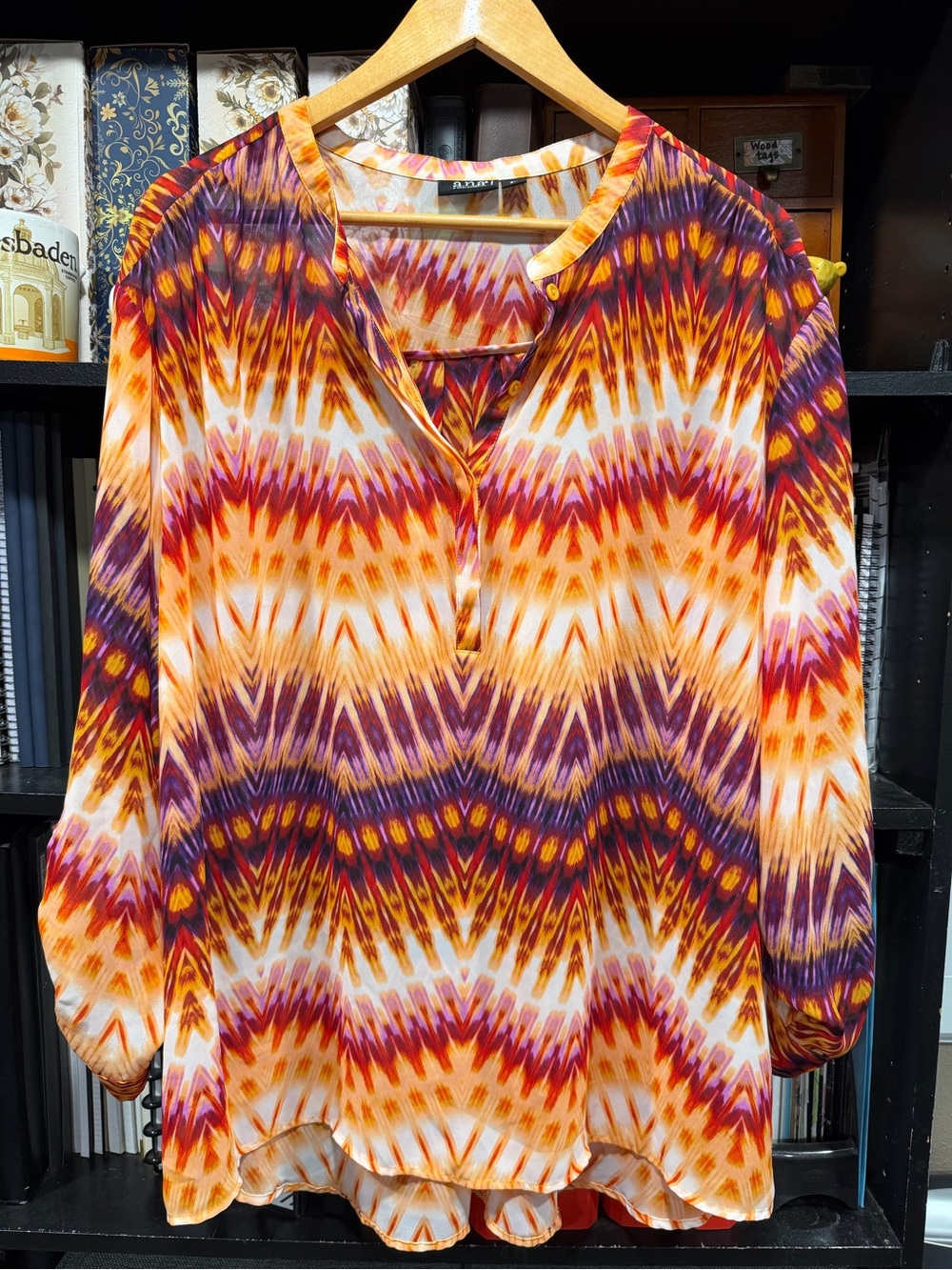 a.n.a Orange, Purple & White V-Neck Printed Tunic